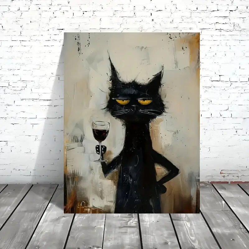 

Animal Black Fashion Cat Printed Polyester Painting Wall Home Decoration Perfect Gift Ornament Curtain Minimalist Made Of Washable W100*H70(CM)-Hooks&1PCS