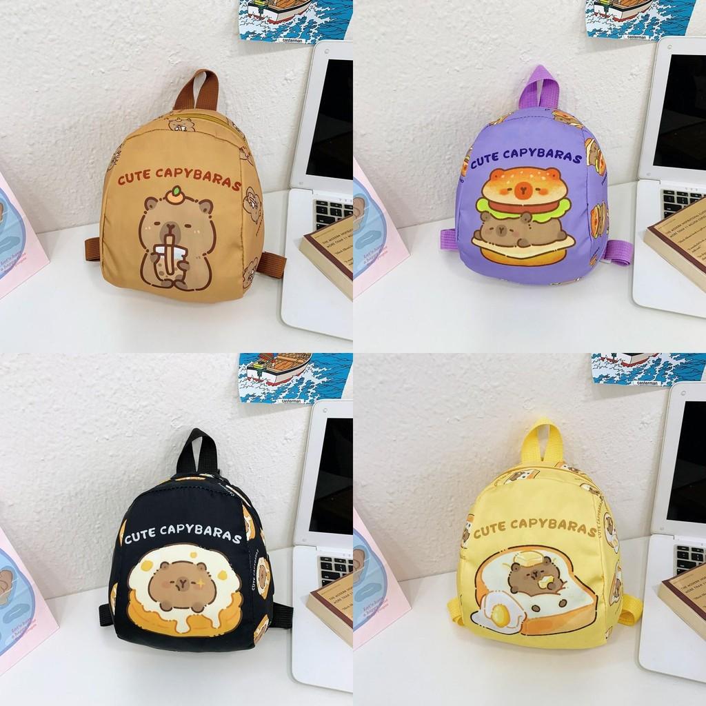 Capybara Drinking Milk Tea Burger Toast Cake Cartoon Pattern Kid Backpack For Preschool Boys And Girls