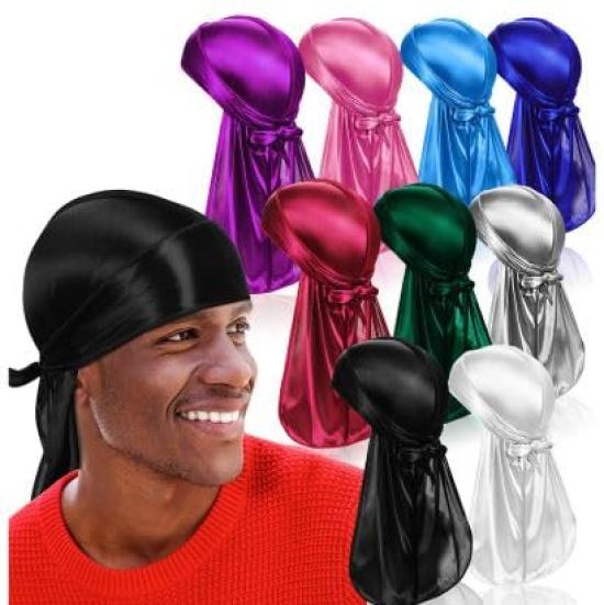 BERUKO 2-piece Do-rag Hip Hop Bandana Dance Dancer Turban Pirate Cap Lightweight (black, white)