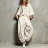 European and American women's clothing 2026 autumn and winter new fashion casual round neck loose top wide leg pants two-piece set