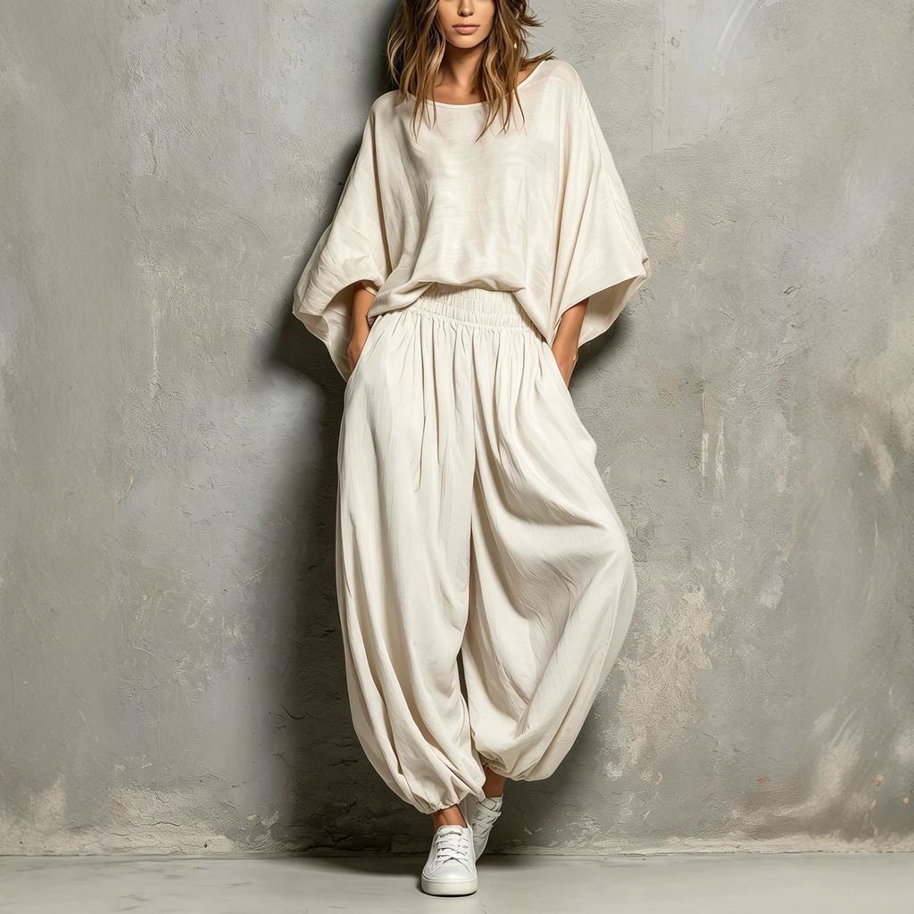 European and American women's clothing 2026 autumn and winter new fashion casual round neck loose top wide leg pants two-piece set