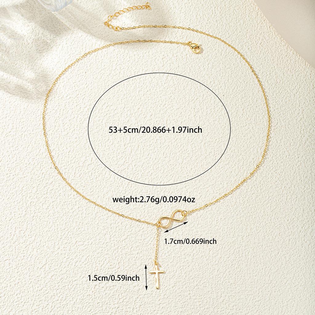 Minimalist Infinity Cross Lariat Necklace Gold Silver Plated Dainty Religious Jewelry for Women Daily Wear