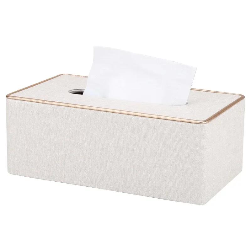 Marble Golden Rim Tissue Box Desktop Washroom Towel Paper Holder Office Desk Tissue Protected Case Metal Color Edge Napkin Box