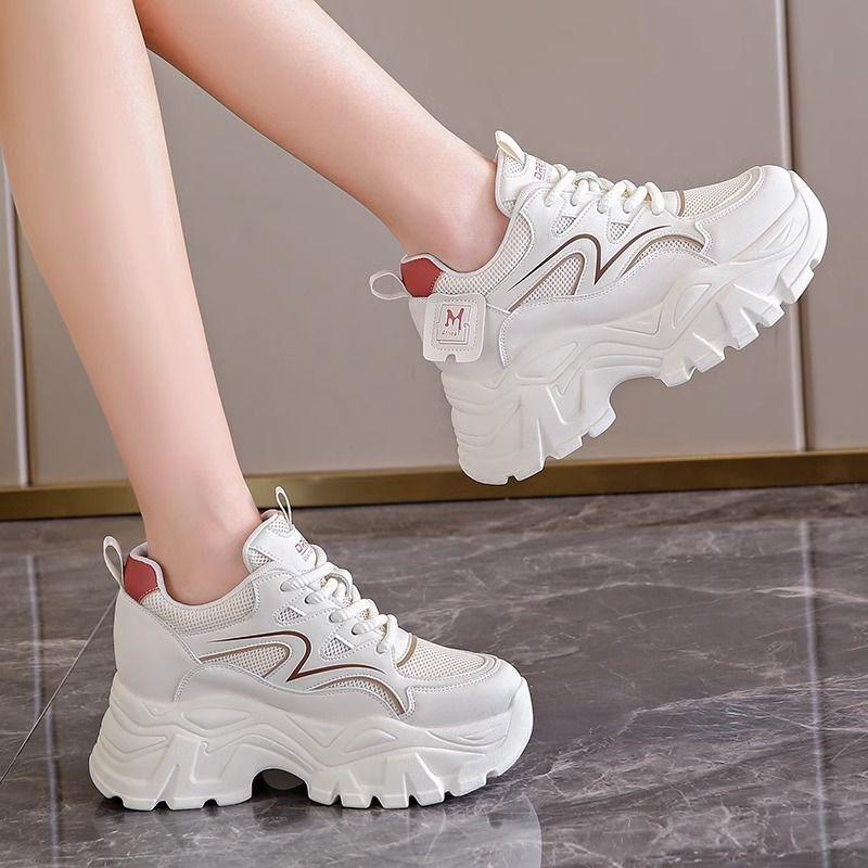 Fashion Cross-border  Women Casual Sneakers New Tennis Breathable Platform Shoes Female Black Thick Bottom Running Shoes