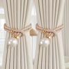 2pcs Pearl Curtain Tiebacks, Curtain Pearl Tiebacks, Decorative Fixings, Rope Curtain Tiebacks No Punch Adjustable Pull-outs