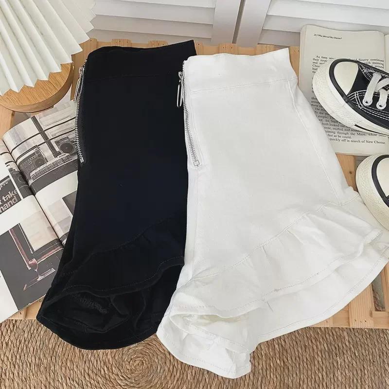 Versatile High Waist Zippered Ruffled Wide-Leg Pants, Slim Casual Three-Quarter Shorts, and Hot Pants for Women