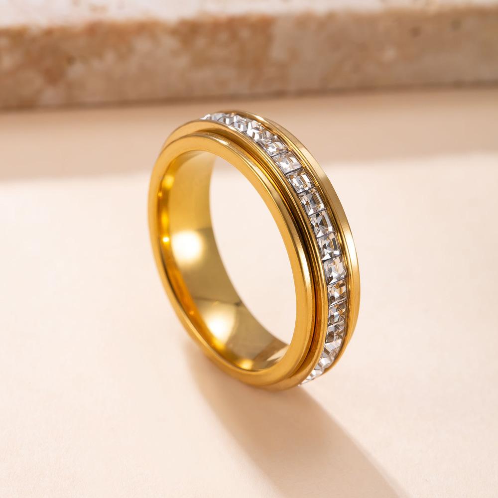 Stainless Steel Rotatable Anxiety Ring with CZ Gemstone Ring for Women Men Unisex Stress Relief Statement Rings Jewelry Gifts