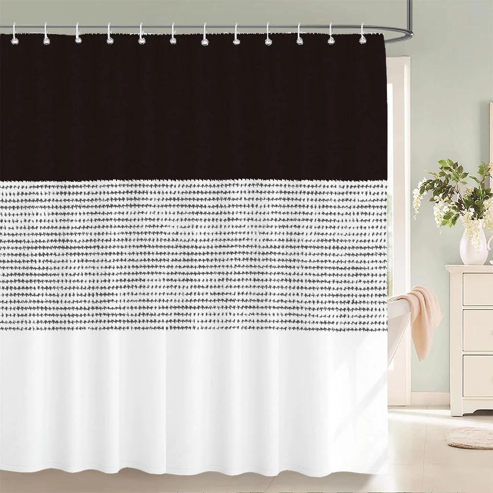 Waterproof Shower Curtains Geometric Stripes Bathroom Curtains With Hooks 3d Printing Decoration Large Size 240X180 Bath Screen