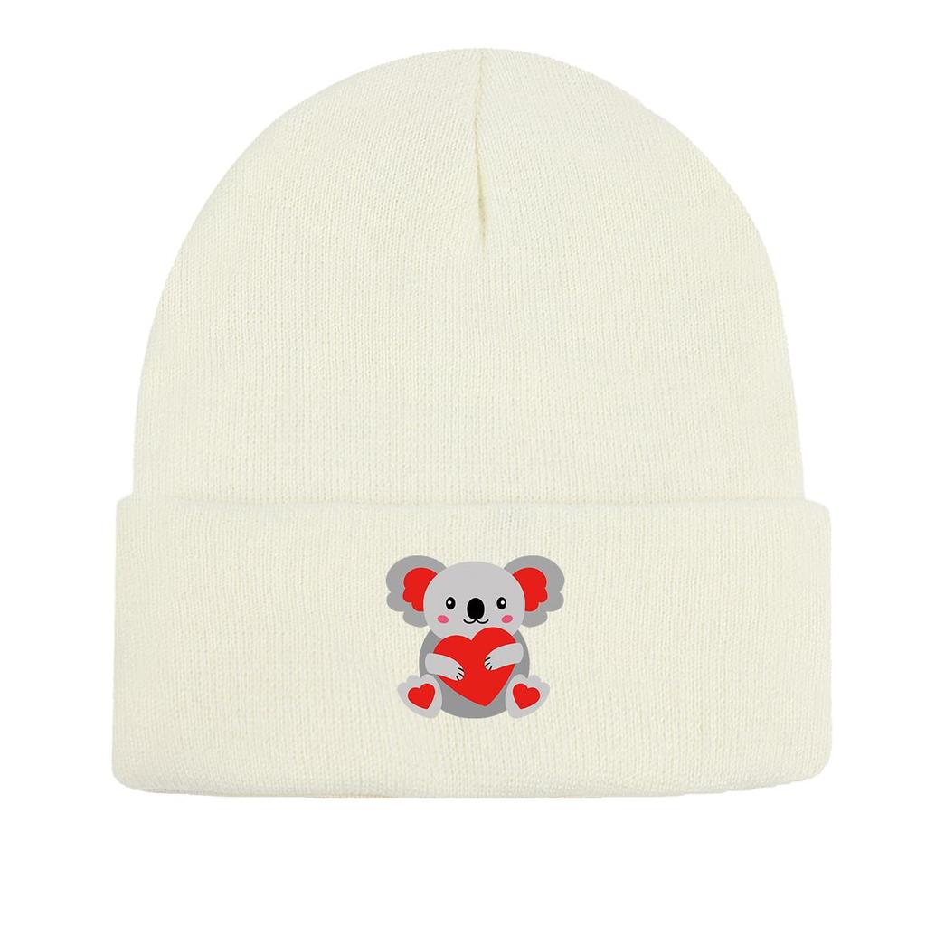 Koala Heart Winter Knitted Cap Beanie, Valentine's Day Man Cap Autumn Candy Color Stylish Bobble Hat Knit Hat Beanie