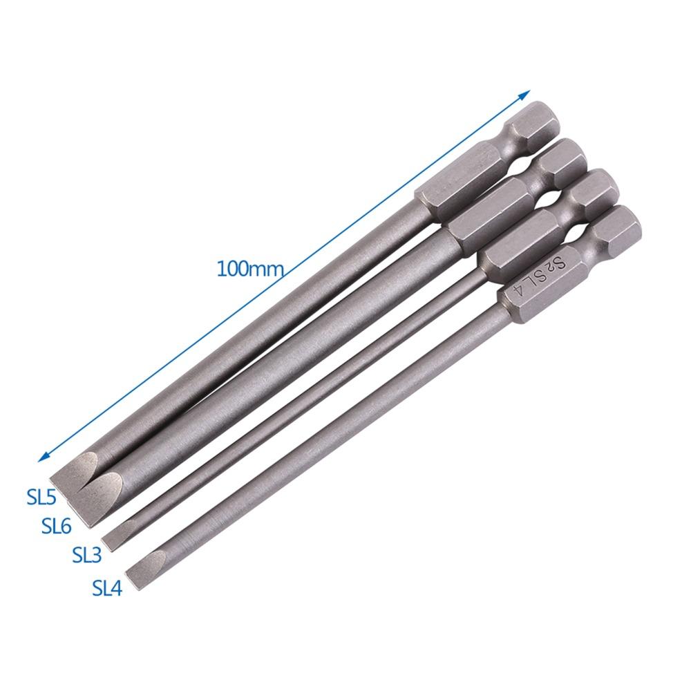 4 Pcs 100mm / 4 Inch Length Flat Head Screwdriver Bits Power Tool Drill Bits  Power Tool Accessories
