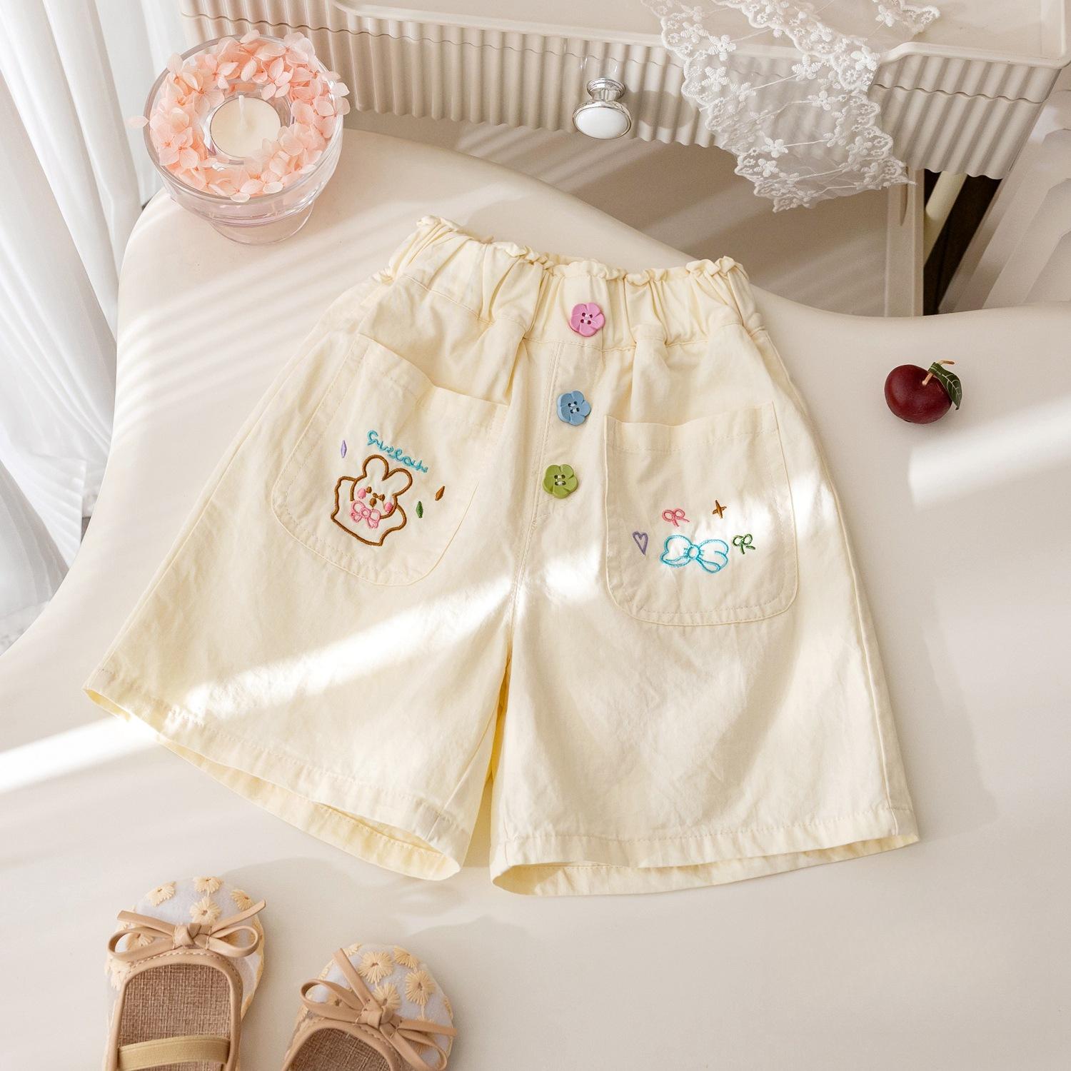 

Girls Lace Casual Pants Summer Sweet and Cute Embroidered Shorts Baby Korean Shorts 130 бежевый