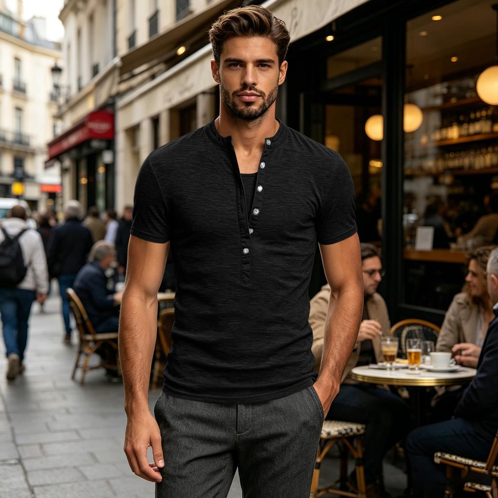 Men's Casual V Neck Button Up Short Sleeve Shirt Lightweight Soft Fabric Comfortable Fit Top for Daily Wear