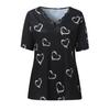 Women Hearts Print V-neck Lace Patchwork Short Sleeve T-shirt Pullover Blouse