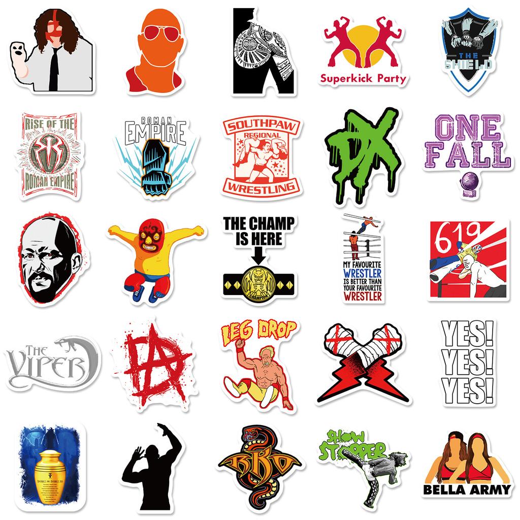 50 Stickers Wwe Stickers, American Wrestling Trolley Case Stickers Guitar Skateboard Cute Graffiti Stickers Car Stickers