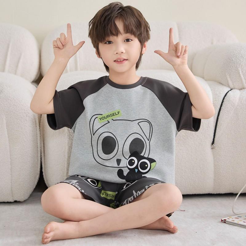 100% Cotton Kids Pajama Set Short Sleeve Shorts Cartoon Print Sleepwear Boys Ages 8