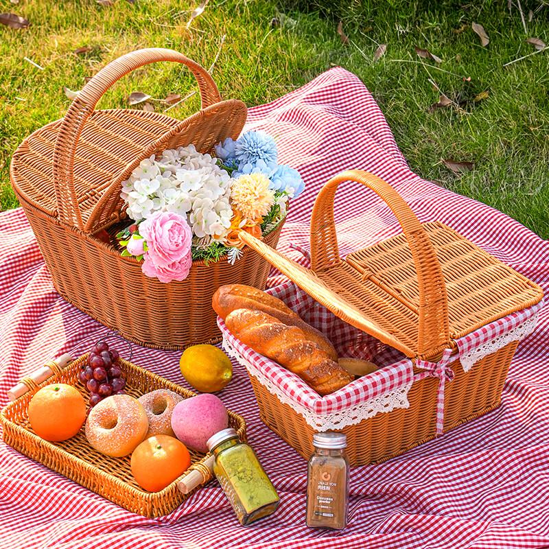 Vintage Woven Rattan Picnic Basket