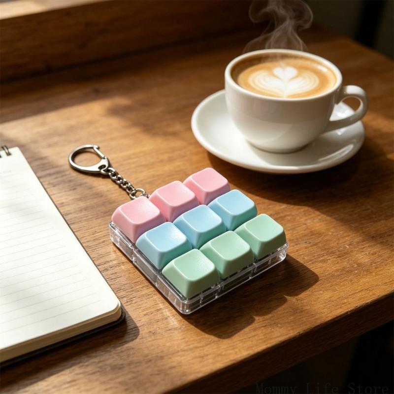 Colored 9 Press Button Stress Relief Toy With Keychain Hook For Adult Student Finger Exercise And Daily Relaxation