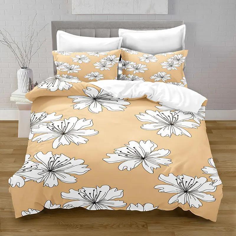 Floral Duvet Cover Set King Queen Lovely Red Pink Flowers and Green Leaf Polyester Bedding Set for Girls Women Black Multicolor
