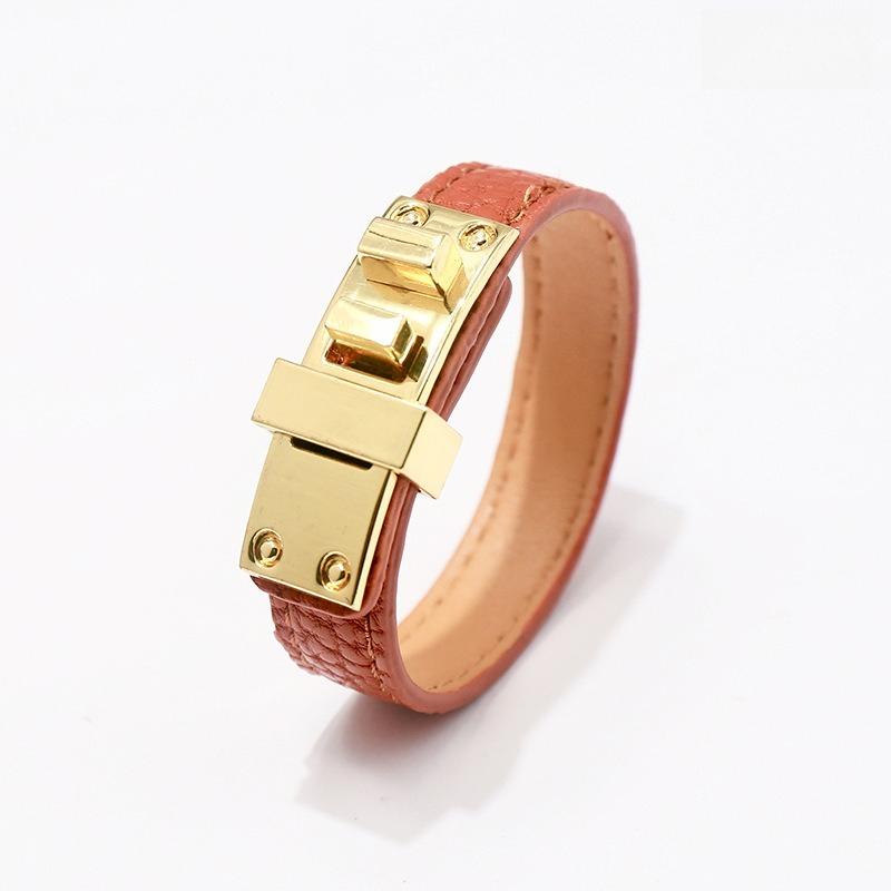 Trendy Punk Lychee Grain Single Loop Leather Belt Buckle Alloy Pu Bracelet Hot Selling Bangle