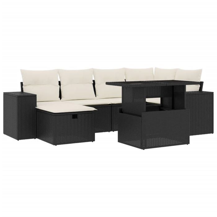 VidaXL Garden Lounge Set 7 Pcs with Cushions Black Wicker 3275296