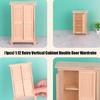 Detailed 1/12 Doll House Furniture Unpainted Wood Wardrobe Model With Functional Double Door for Kids Pretend Play Game