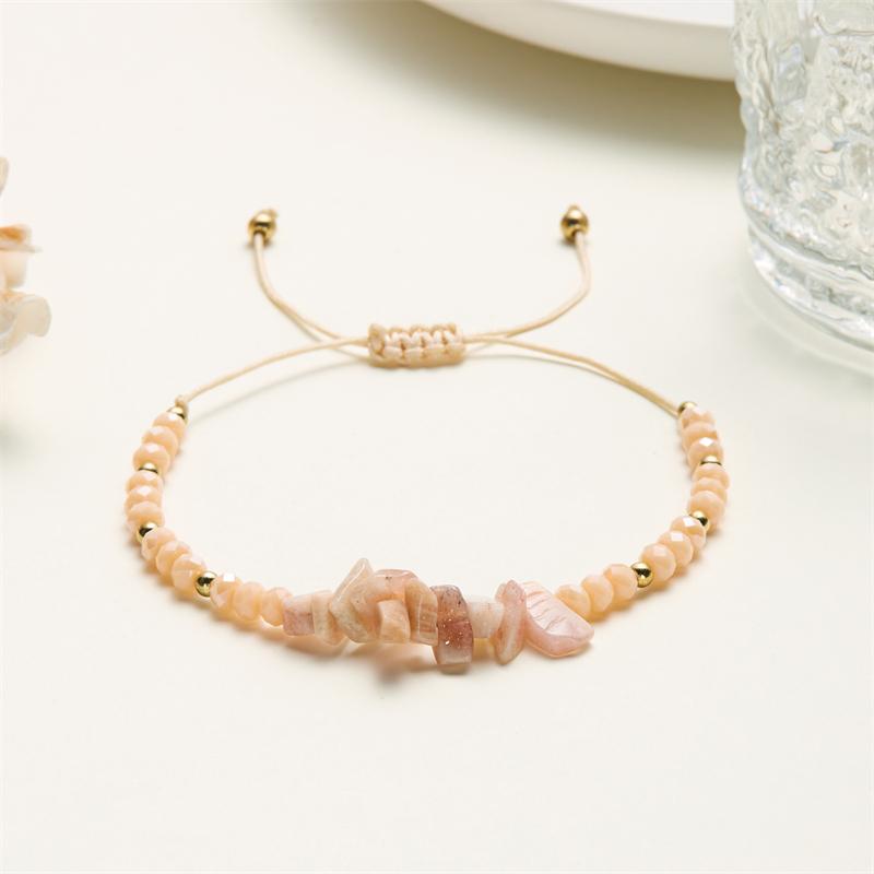 Natural Stone Gravel Chip Beads Bracelet Irregular Pink Crystal Amethysts Quartzs Bracelets Adjustable Wristbands For Women Men