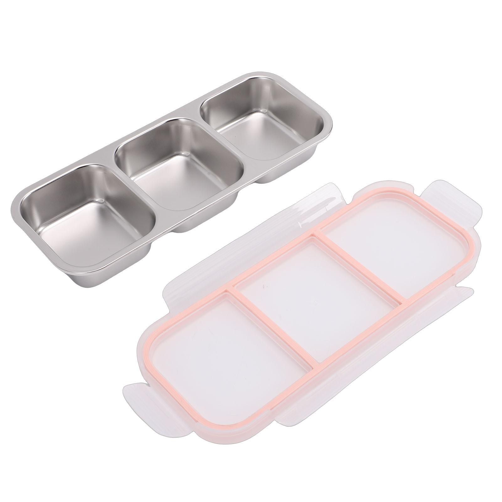 

Snack Container Proof Stainless Steel 3 Compartments Easy Cleaning Metal Snack Container