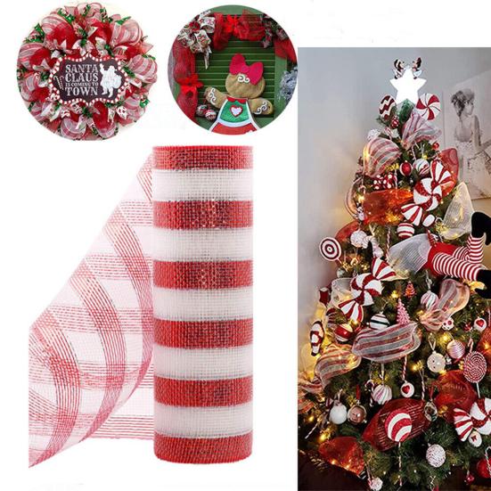 Christmas Mesh Ribbon 10 Inch X 10 Yards Red/Red White Stripe Metallic Foil Mesh Ribbon Roll for Wreaths Swags Crafts Christmas Tree Holiday
