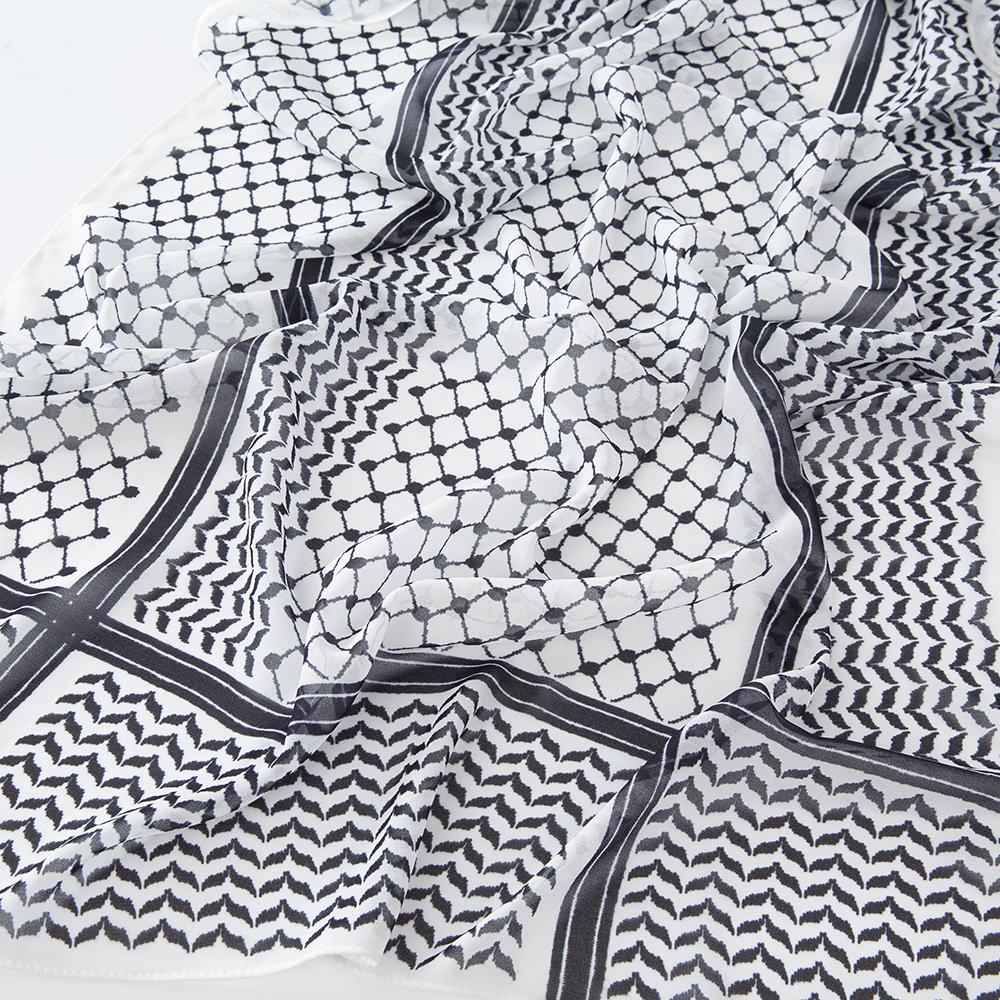 Newest Muslim Keffiyeh Hijab Chiffon Print Shawl Echarpe Keffyeh Fashion Ladies Soft Headwraps Geometric Style Arab Women Scarf