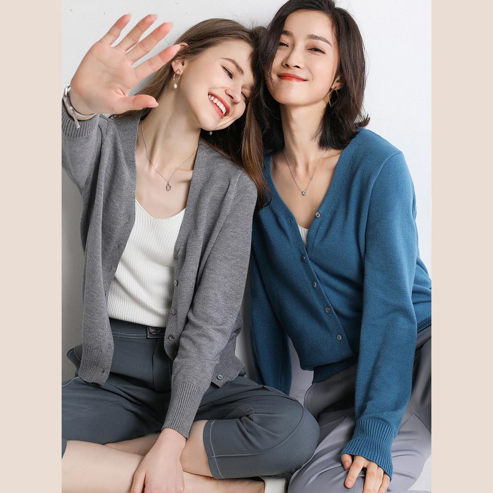 Damen Strickjacken Herbst Winter Einreihig V-Ausschnitt Gestrickter Pullover Frühlingsmode Kurze Strickwaren Einfarbige Strickjacke Pullover