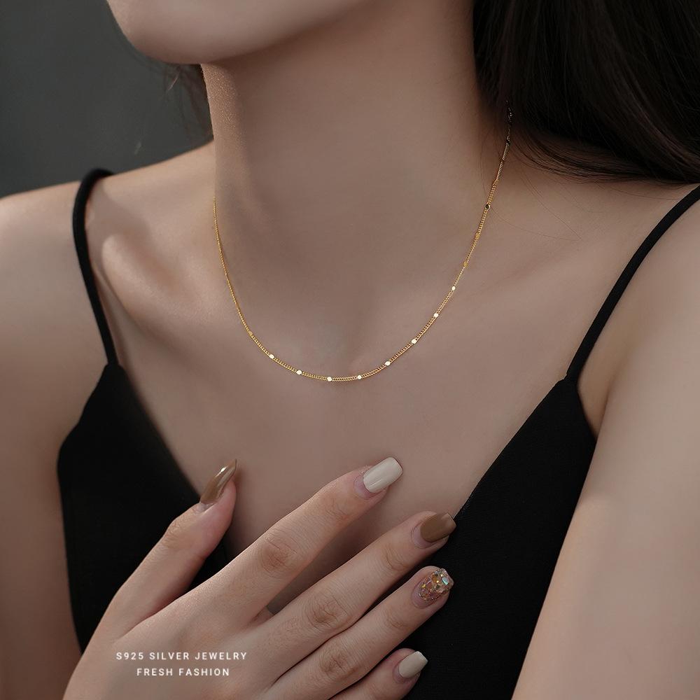 

925 Sterling Silver Simple Temperament Chain Necklace Clavicular Chain for Women Birthday Gift Fashion Fine Jewelry золотой