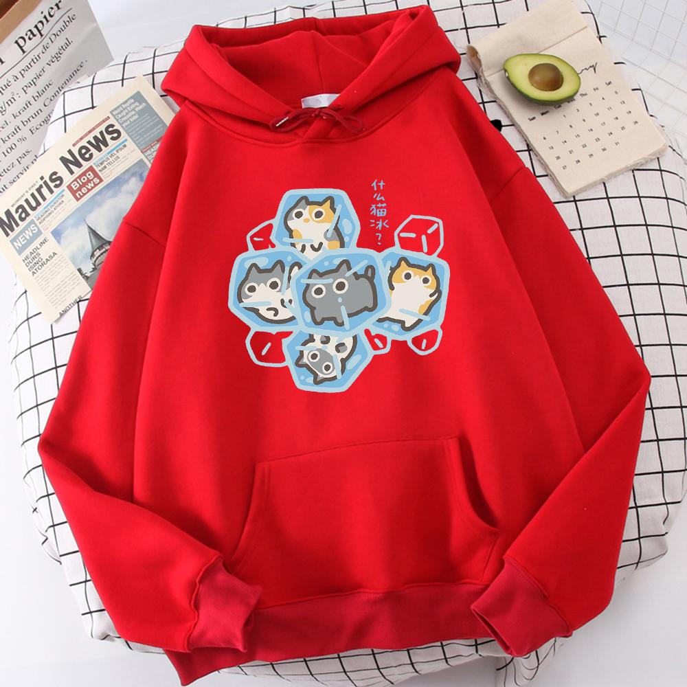 Freeze The Cat In Ice Cubes Printed Men'S Hoodie Casual Fashion Pullover Pleasure Outdoor Sweatshirts Comfort Leisure Clothes