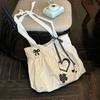 Fashion Canvas Shoulder Bag Korean Simplified Polka Dot Print Lady Handbags Large Capacity Solid Color Tote Bag Women