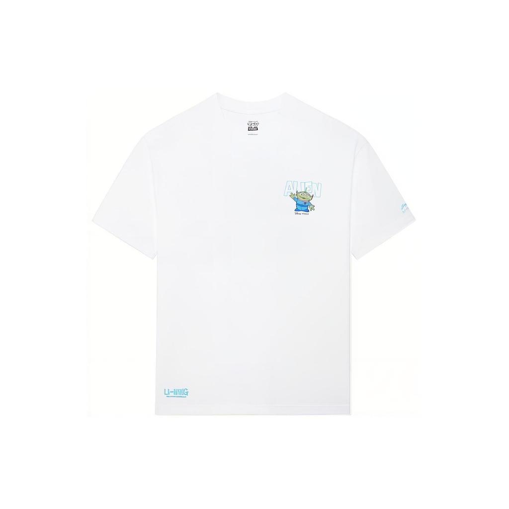 Li-Ning X Disney Co-Branded Skateboard Series Cartoon Alphabet Print Cotton T-Shirt Unisex Tops White AHSS617-2