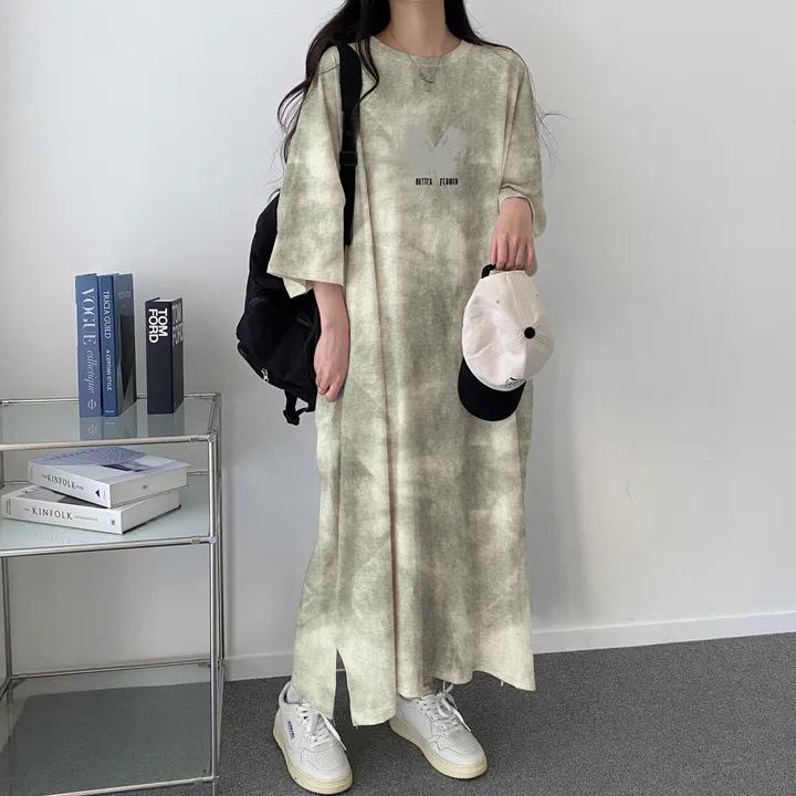 Korean Style Tie-Dye Short-Sleeve T-Shirt Dress – Women's Trendy Summer Fashion