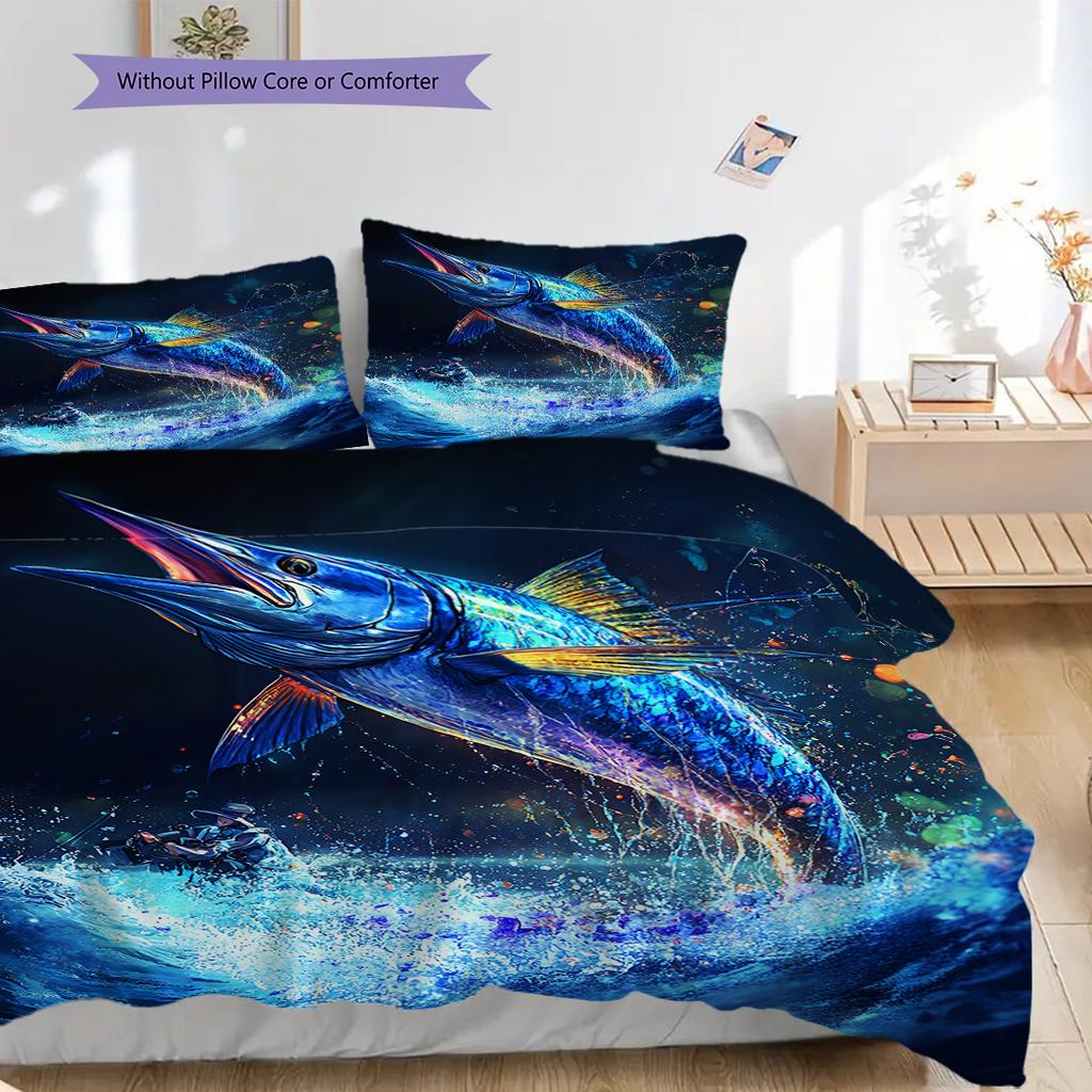 Tuna Pattern Bedding Quilt Set Quilt Cover Pillowcase Home Decoration Birthday Gift (1 * duvet cover + 2 * pillowcase, without core)