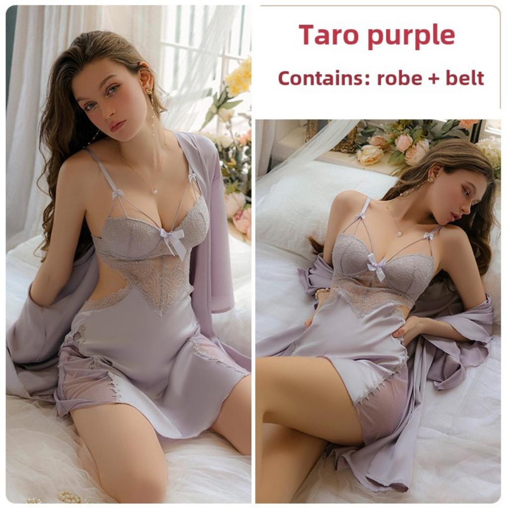 Sexy Lace Perspective Temptation Steel Ring Gathering Plus Chest Pad Large Size Suspender Skirt Women's Loungewear Set