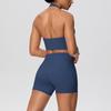 Solid Color Cross-Border Yoga Suit Set: Brushed Hanging Neck Vest with Pocket Pants and Fitness Shorts for Women