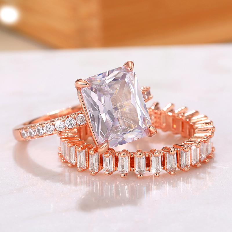 Newly Designed Rose Gold Color Set Rings for Women Luxury Trendy Wedding Party Accessories Temperament Female Jewelry