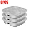 Stainless Steel Dinner Plate with Lids 3 Grid Student Children Dishes Serving Tray Divided Fruit Salad Food Plate Tableware