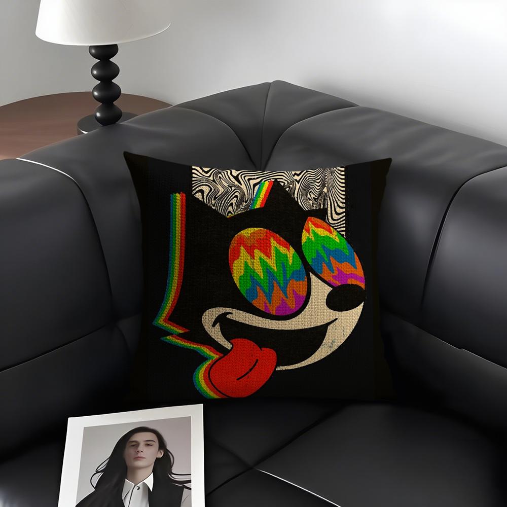 

FFelix The CatT Cartoon Cushion Cover Natural Linen Organic Fabric DoubleSided Printing Sofa Home Decor Gift Pillow Case 30x30cm