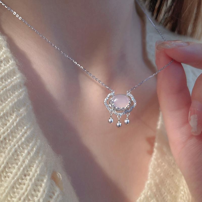 Chinese Style Pendant Necklace Ruyi Safety Lock Imitation White Jade Necklaces Female Longevity Jewelry Mother Daughter Gift