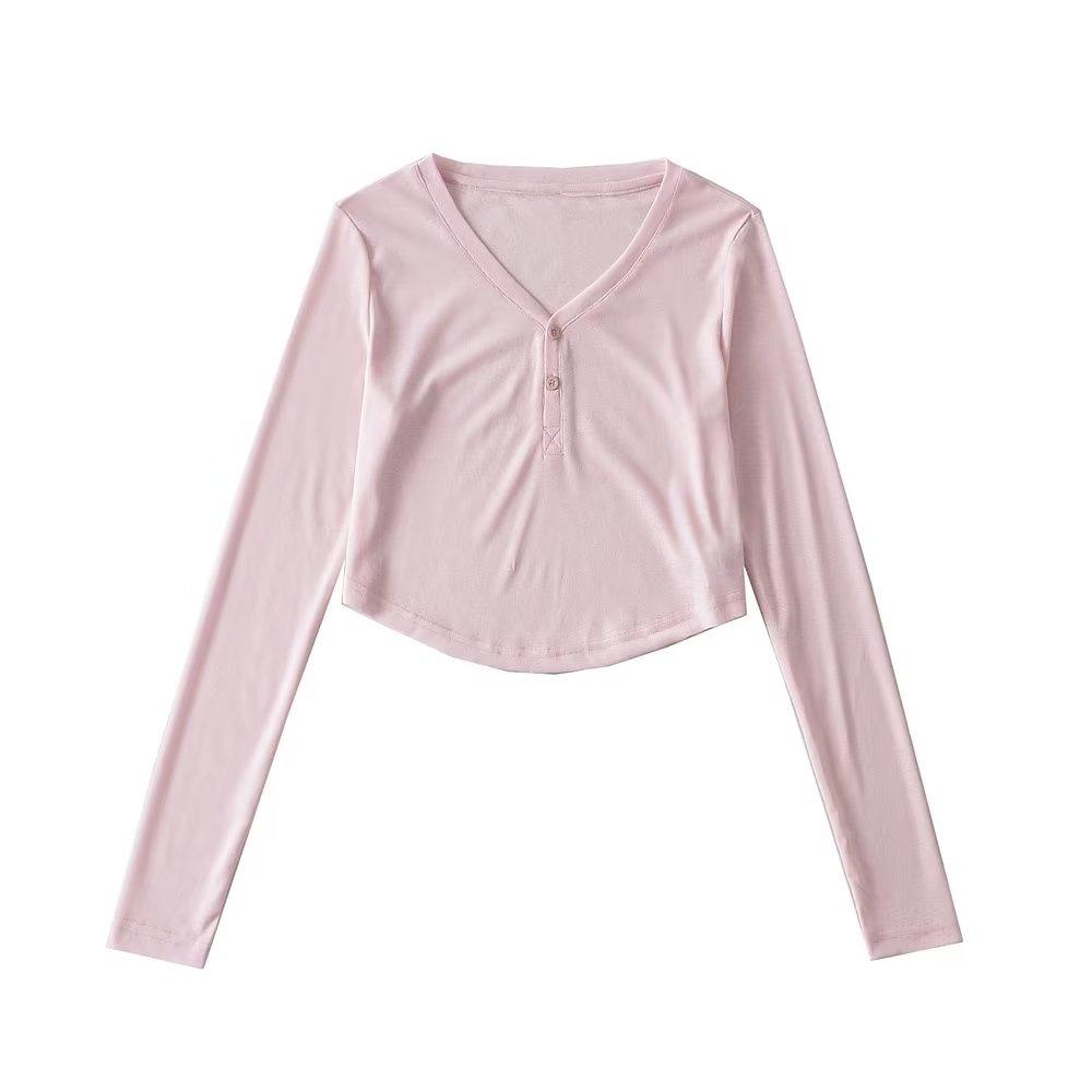 Trendy Women's High Waist Crop Top with Thin Long Sleeves - Summer Sunscreen Top