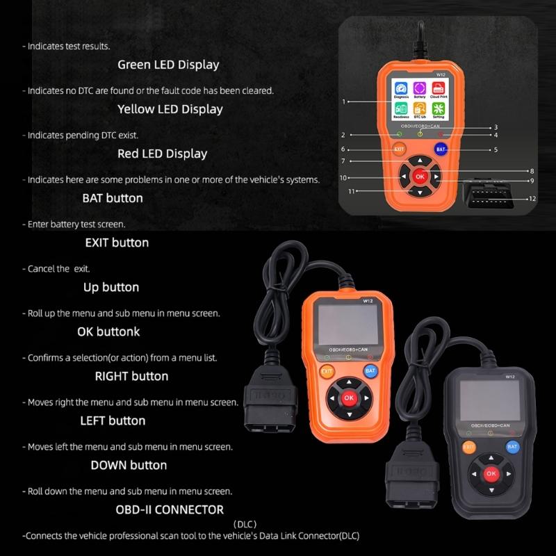 Vehicle Diagnostic Device for Engine Fault Scanning and Code Management with a Fixed Cable and Pin-Array End for Direct Use