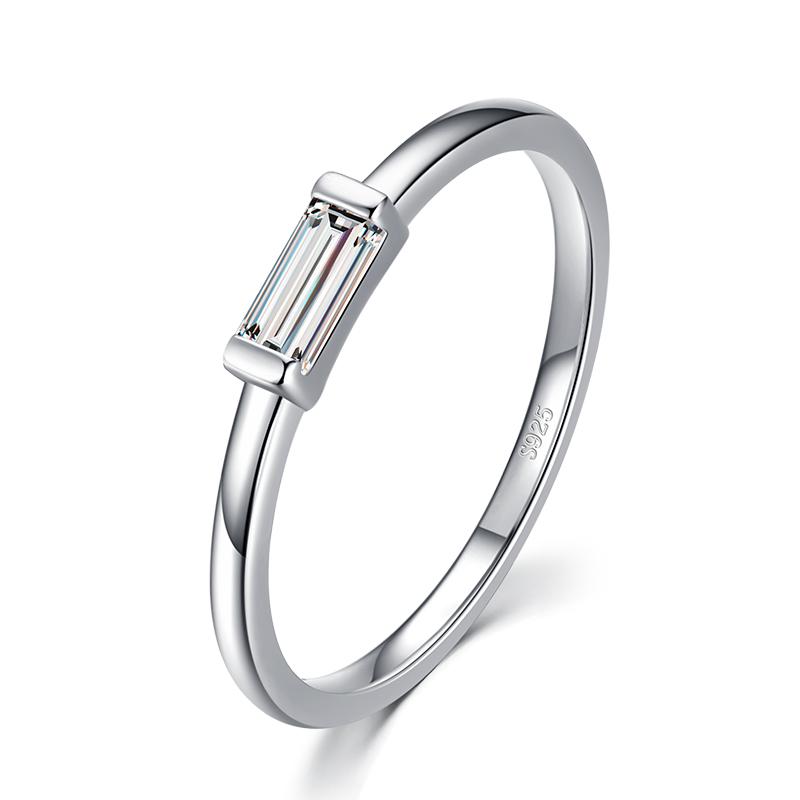 

925 Sterling Silver Fashion Emerald Cut Shiny Clear CZ Wedding Female Rings for Women Simple Rectangle Ring Fine Jewelry 9