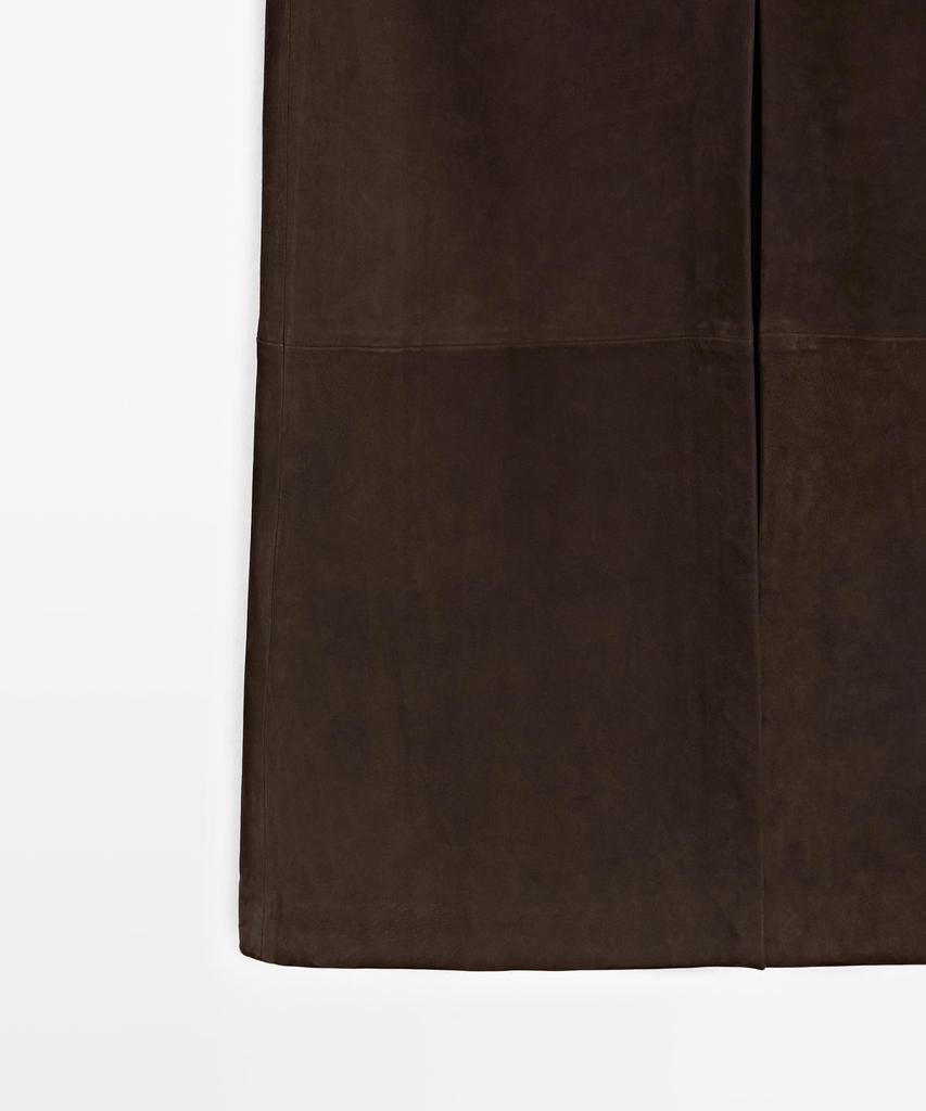 Masimodutti Straight Nubuck Leather Midi Skirt