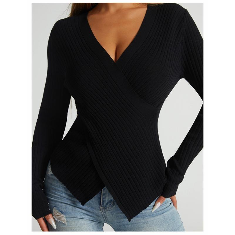 

Женский свитер осень/зима асимметричный перекрестный свитер Верхний трикотаж L чёрный