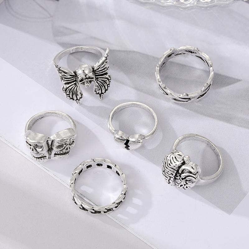 Herzschmuck Totenkopf Ring Gesicht 6er Set