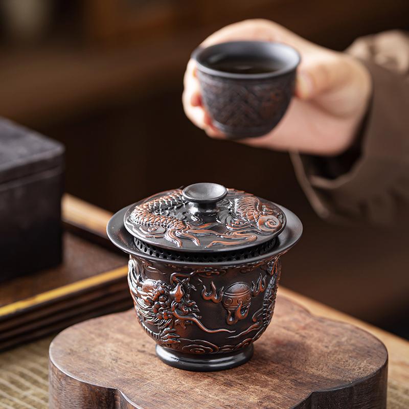 Jianshui Clay Purple Pottery Gaiwan Ceramic Handmade Household Kung Fu Tea Set Tea Bowl Tea Cup Tea Maker Tea Ceremony