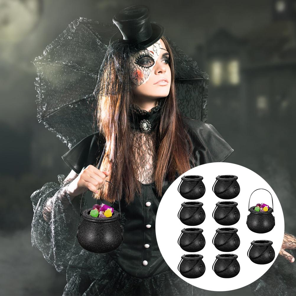  Kbelík na cukroví kostře čarodějnice s rukojetí Přenosný plastový košík na cukroví Halloween kbelík na cukroví